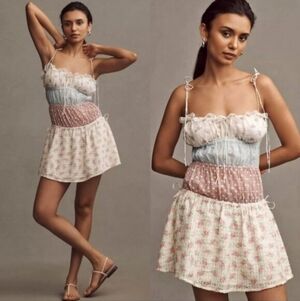 NWT | For Love and Lemons Spaghetti Strap Elula Patchwork Mini Dress Size M